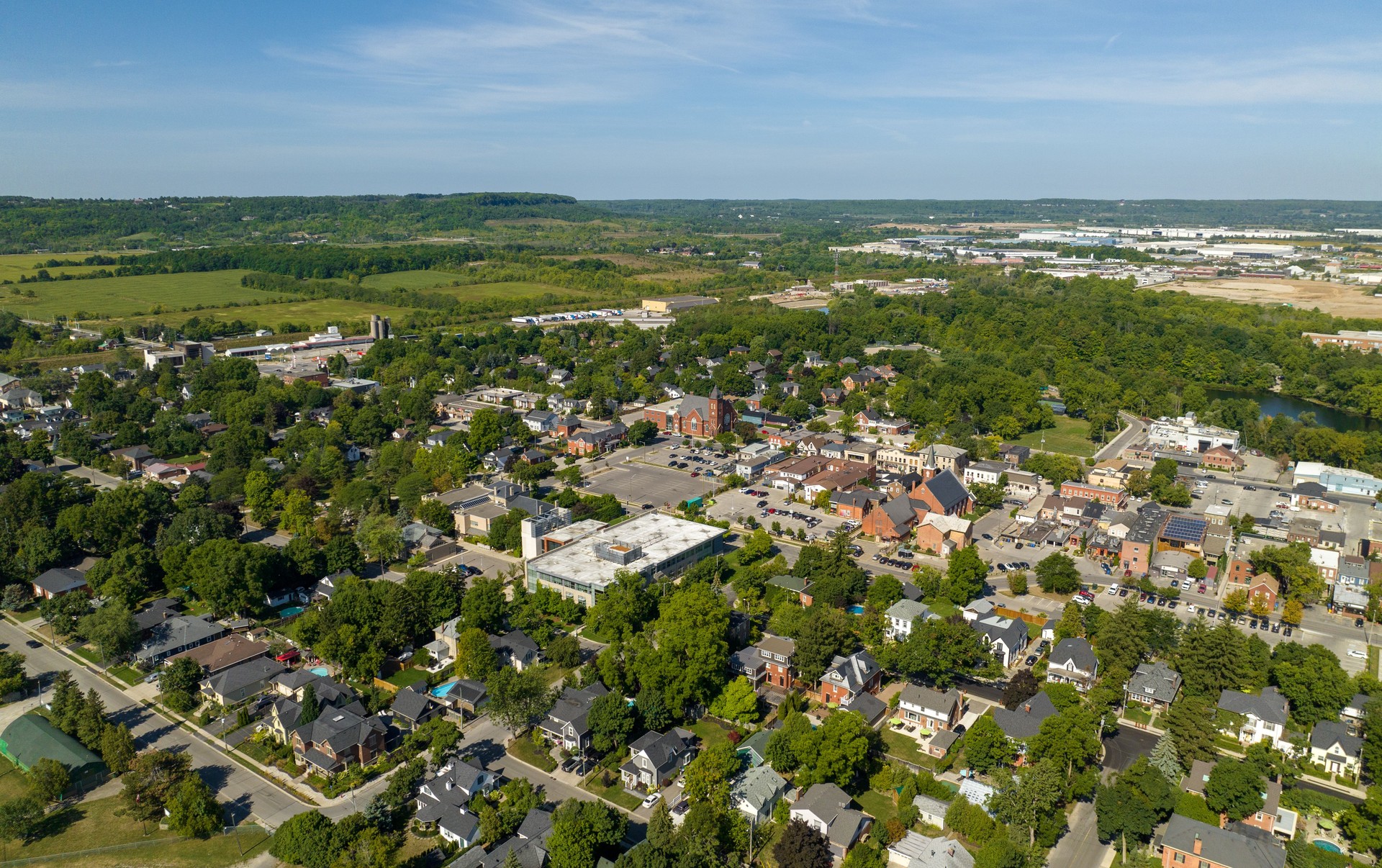 Aerial townscape Milton Ontario, Canada